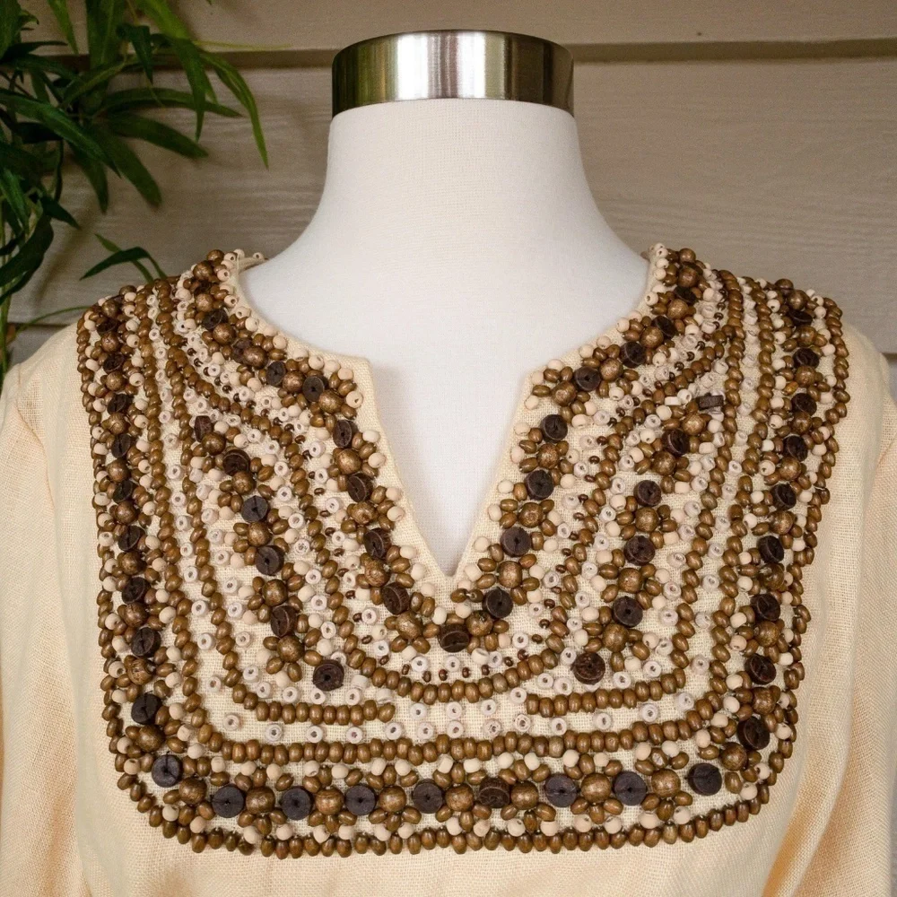 Victor Costa Occasion Yellow Linen Tunic w/ Beads - Picture 4 of 6